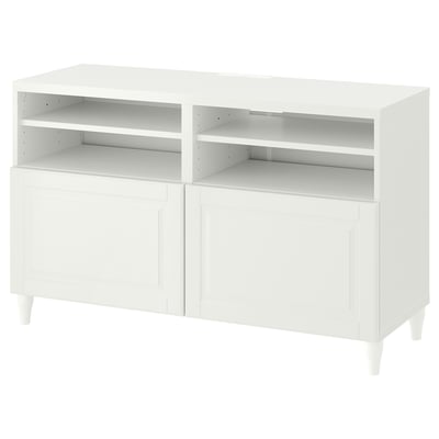 BESTÅ Mueble de TV con puertas, blanco/Smeviken/Kabbarp blanco, 120x42x74 cm