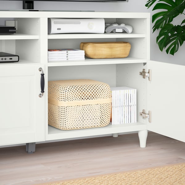 BESTÅ Mueble de TV con puertas, blanco/Smeviken/Kabbarp blanco, 120x42x74 cm