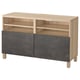 BESTÅ Mueble de TV con puertas, efecto roble tinte blanco Kallviken/Stubbarp/gris oscuro efecto cemento, 120x42x74 cm