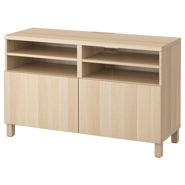 BESTÅ Mueble de TV con puertas, efecto roble tinte blanco/Lappviken/Stubbarp efecto roble tinte blanco, 120x42x74 cm