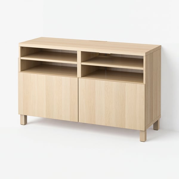 BESTÅ Mueble de TV con puertas, efecto roble tinte blanco/Lappviken/Stubbarp efecto roble tinte blanco, 120x42x74 cm
