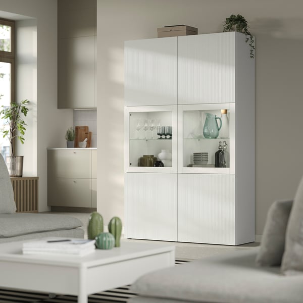 BESTÅ Vitrina, blanco/Förvaltare blanco, 120x42x193 cm