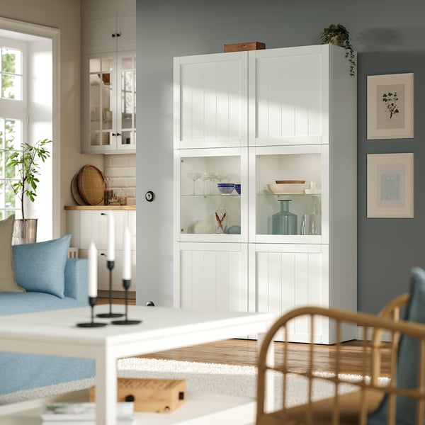 BESTÅ Vitrina, blanco/Pipmakare blanco, 120x42x193 cm