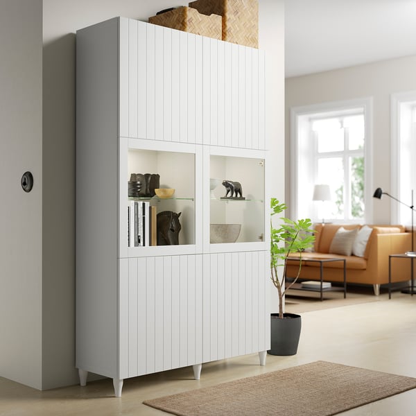 BESTÅ Vitrina, blanco Sutterviken/Sindvik vidrio transparente blanco, 120x42x202 cm