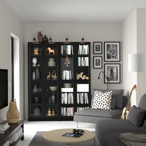 BILLY / OXBERG Comb libreros con puertas vidrio