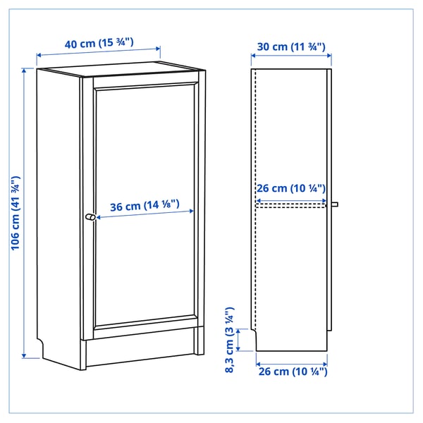 BILLY / OXBERG Librero con puerta, blanco, 40x30x106 cm