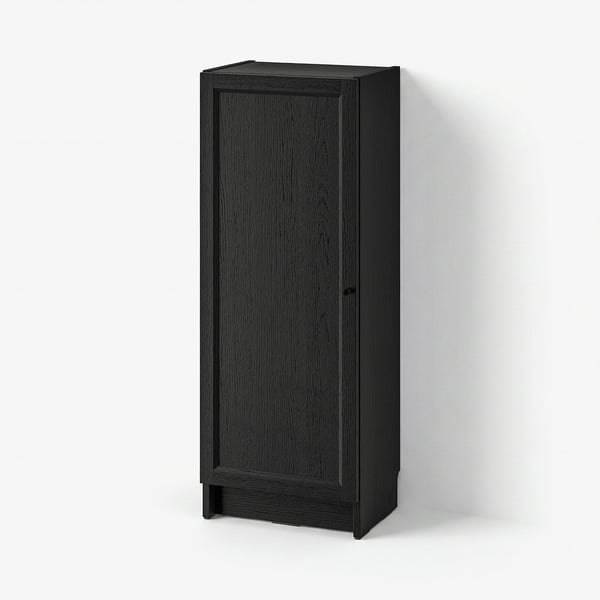 BILLY / OXBERG Librero con puerta, negro efecto roble, 40x30x106 cm