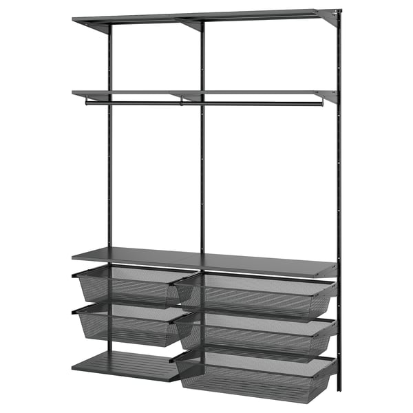 BOAXEL Combinación de clóset, carbón/metal, 145x40x201 cm