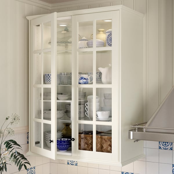 BODBYN Puerta de vidrio, hueso, 38x102 cm