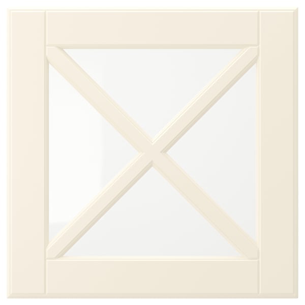 BODBYN Puerta vidrio con travesaño, hueso, 38x38 cm
