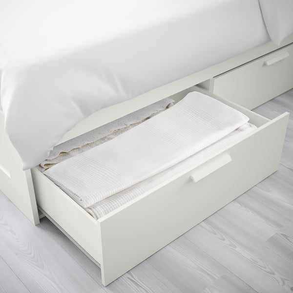 BRIMNES Base de cama con almacenamiento, blanco, King