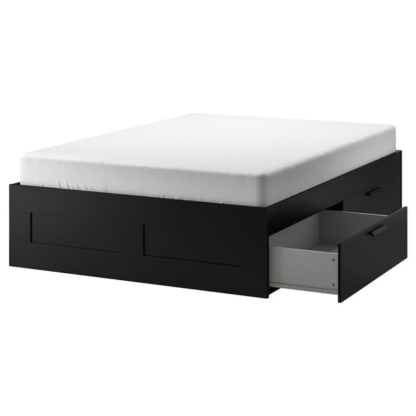 BRIMNES Base de cama con almacenamiento, negro, King