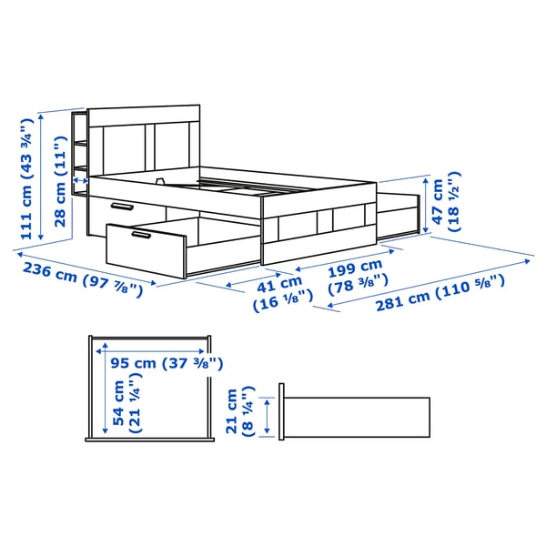 BRIMNES Base de cama con cabecera, gris, King