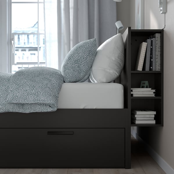 BRIMNES Base de cama con cabecera, negro, King