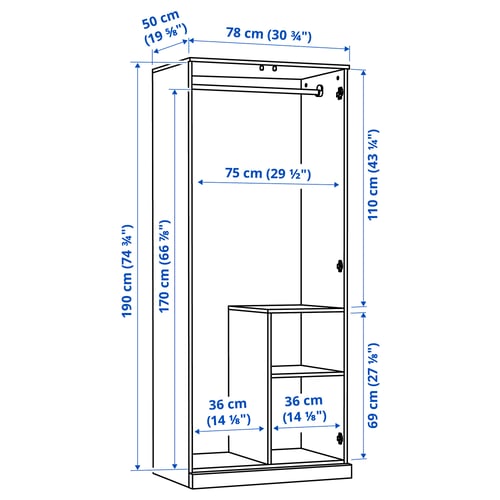 BRIMNES Clóset c/2 puertas, gris, 78x50x190 cm