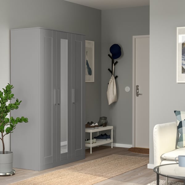BRIMNES Clóset c/3 puertas, gris, 117x50x190 cm