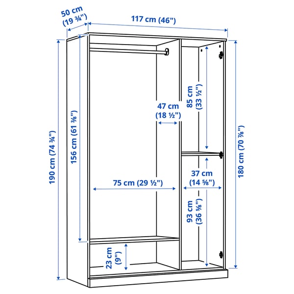 BRIMNES Clóset c/3 puertas, negro, 117x50x190 cm