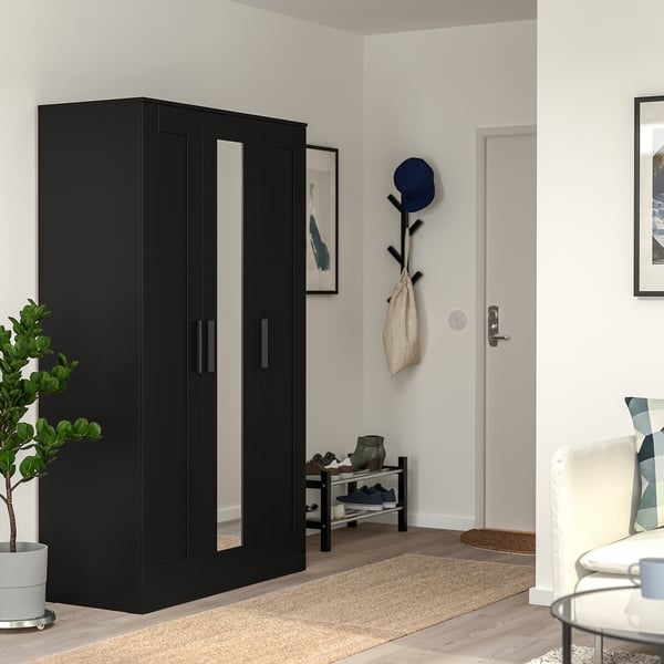 BRIMNES Clóset c/3 puertas, negro, 117x50x190 cm