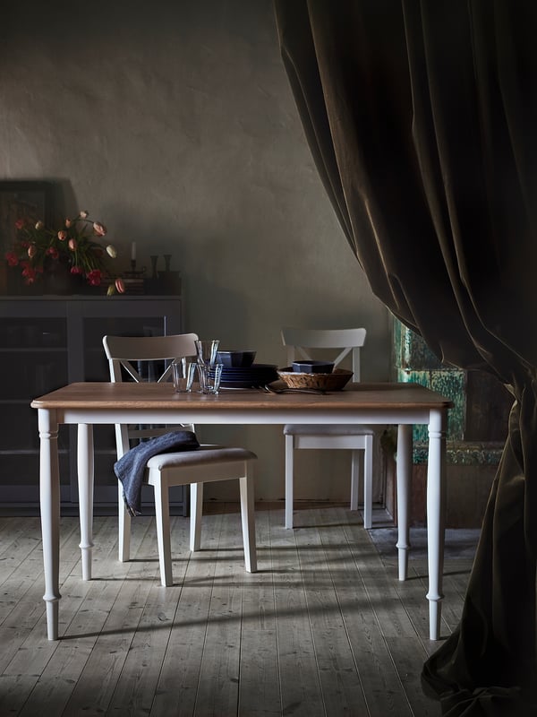 DANDERYD Mesa, chapa roble/blanco, 130x80 cm