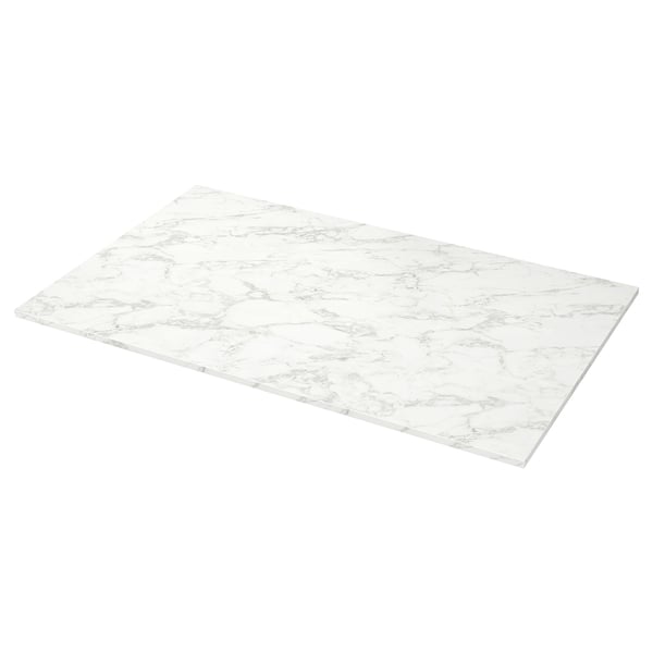 EKBACKEN Barra para isla de cocina, blanco efecto mármol alegre/laminado, 188x107x3 cm