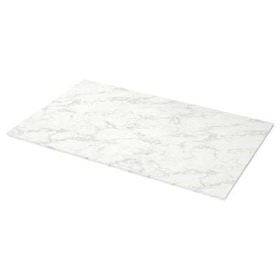 EKBACKEN Barra para isla de cocina, blanco efecto mármol alegre/laminado, 188x107x3 cm
