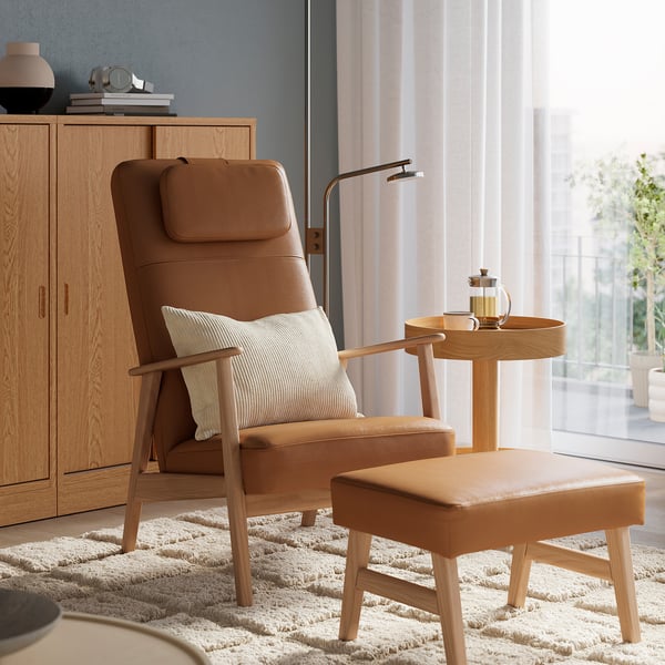 EKENÄSET Sillón con respaldo alto, efecto roble/Grann/Bomstad café dorado