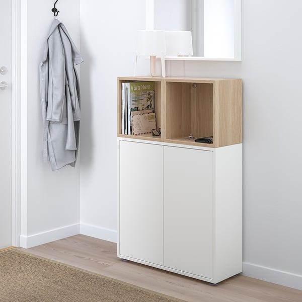EKET Combinación de gabinete con patas, blanco/efecto roble tinte blanco, 70x35x107 cm