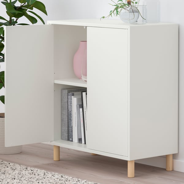 EKET Combinación de gabinete con patas, blanco/madera, 70x35x80 cm