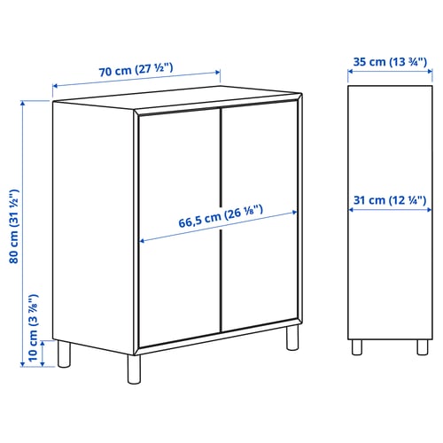 EKET Combinación de gabinete con patas, blanco/madera, 70x35x80 cm
