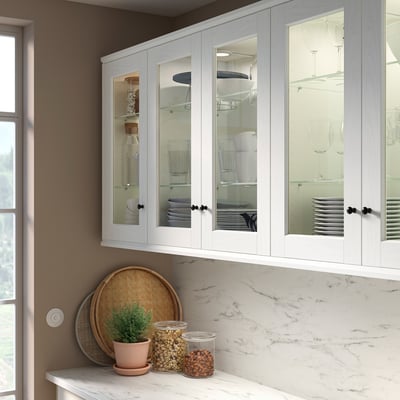 ENKÖPING Puerta de vidrio, blanco efecto madera, 38x102 cm