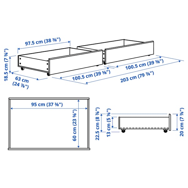 FÅGELFJÄLLET Cajón de cama, 2 piezas, negro efecto roble, Queen/King