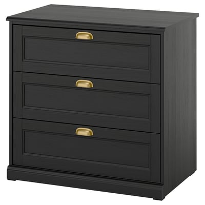 FÅGELFJÄLLET Cómoda de 3 cajones, negro efecto roble, 82x51x78 cm