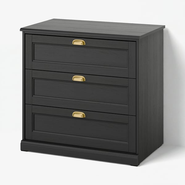 FÅGELFJÄLLET Cómoda de 3 cajones, negro efecto roble, 82x51x78 cm