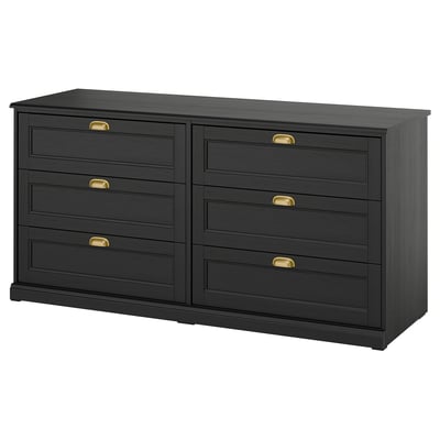 FÅGELFJÄLLET Cómoda de 6 cajones, negro efecto roble, 160x51x78 cm