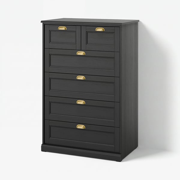 FÅGELFJÄLLET Cómoda de 6 cajones, negro efecto roble, 82x51x123 cm