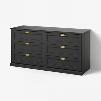 FÅGELFJÄLLET Cómoda de 6 cajones, negro efecto roble, 160x51x78 cm