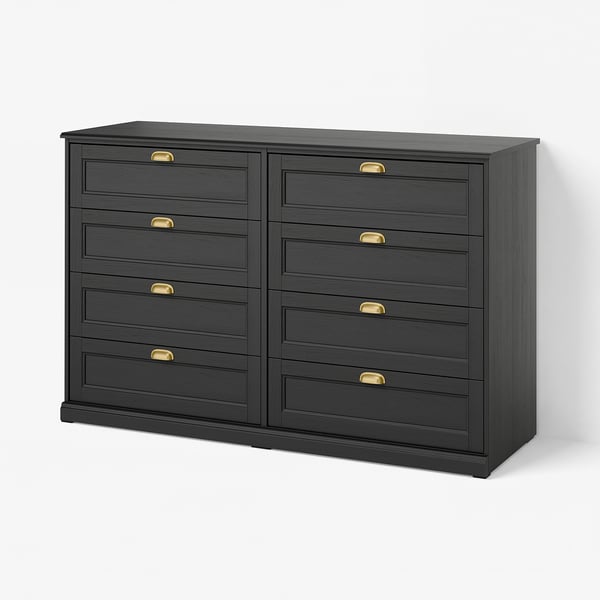 FÅGELFJÄLLET Cómoda de 8 cajones, negro efecto roble, 160x51x101 cm
