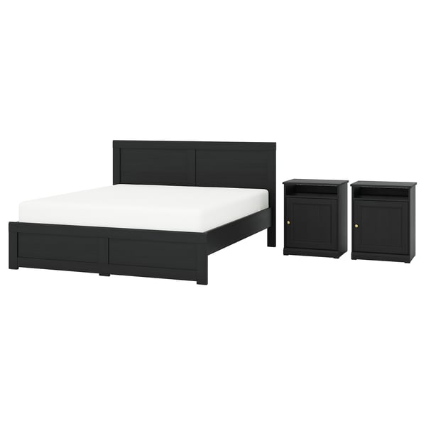 FÅGELFJÄLLET Muebles para recámara, 3 piezas, negro efecto roble, Queen