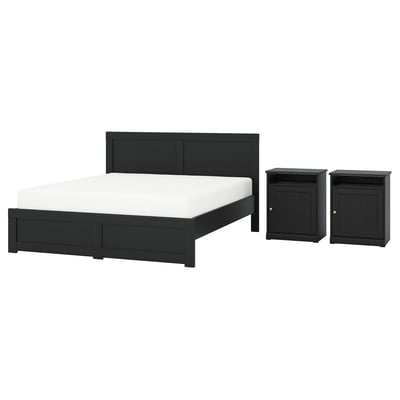 FÅGELFJÄLLET Muebles para recámara, 3 piezas, negro efecto roble, Matrimonial