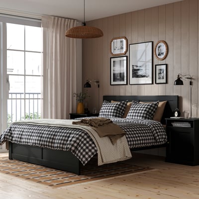 FÅGELFJÄLLET Muebles para recámara, 3 piezas, negro efecto roble, Matrimonial