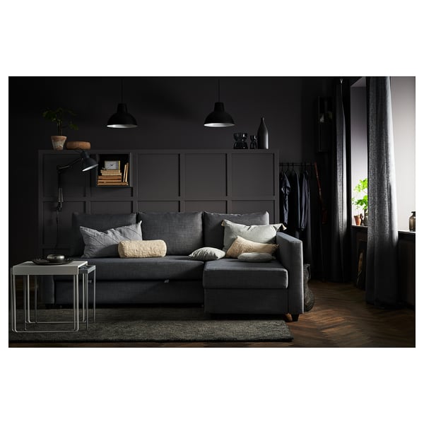 FRIHETEN Sofá-cama esquina c/almacenaje, Skiftebo gris oscuro