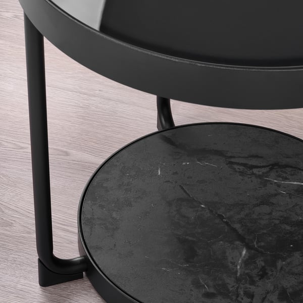FRÖTORP Mesa lateral, carbón efecto mármol/negro vidrio, 48 cm