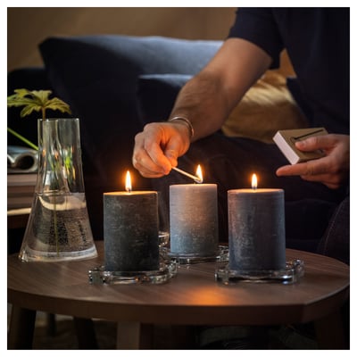 FRUKTSKOG Vela aromática grande, Vetiver y geranio/Negro-turquesa, 30 hr