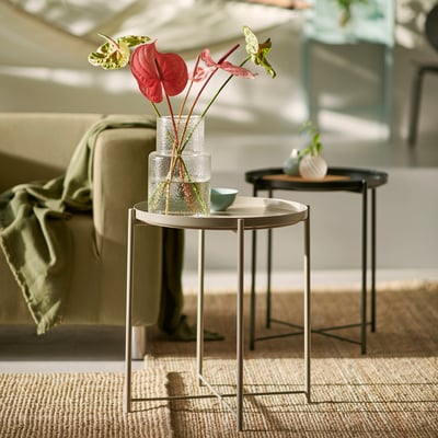 GLADOM Mesa con bandeja, gris beige, 45x53 cm