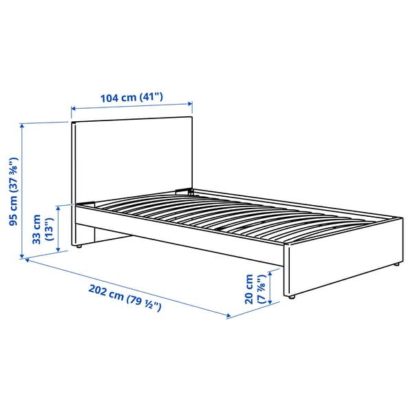 GLADSTAD Base de cama tapizada, Kabusa gris claro, Individual