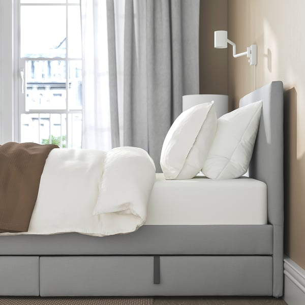 GLADSTAD Cama tapizada con 2 cajones, Kabusa gris claro, Individual