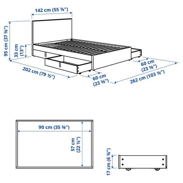 GLADSTAD Cama tapizada con 4 cajones, Kabusa gris claro, Matrimonial