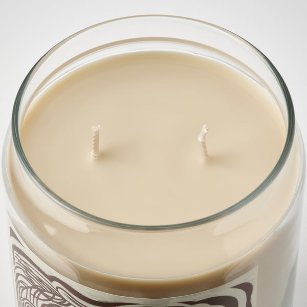 GLANSLIND Vela aromática+vaso+tapa/2 mechas, Ahumado+vainilla/beige claro, 100 hr