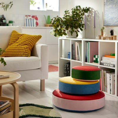 GREJSIMOJS Cojín de piso, juego de 3, apilable/multicolor