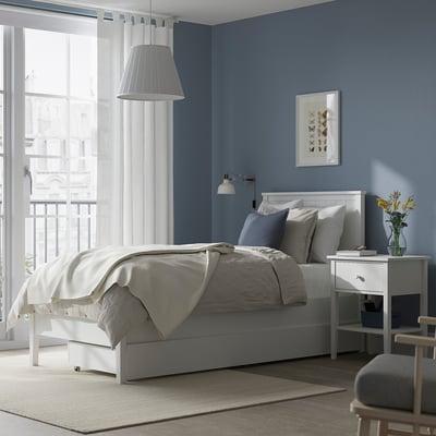 GULLABERG Base de cama con 2 cajas, blanco, Individual